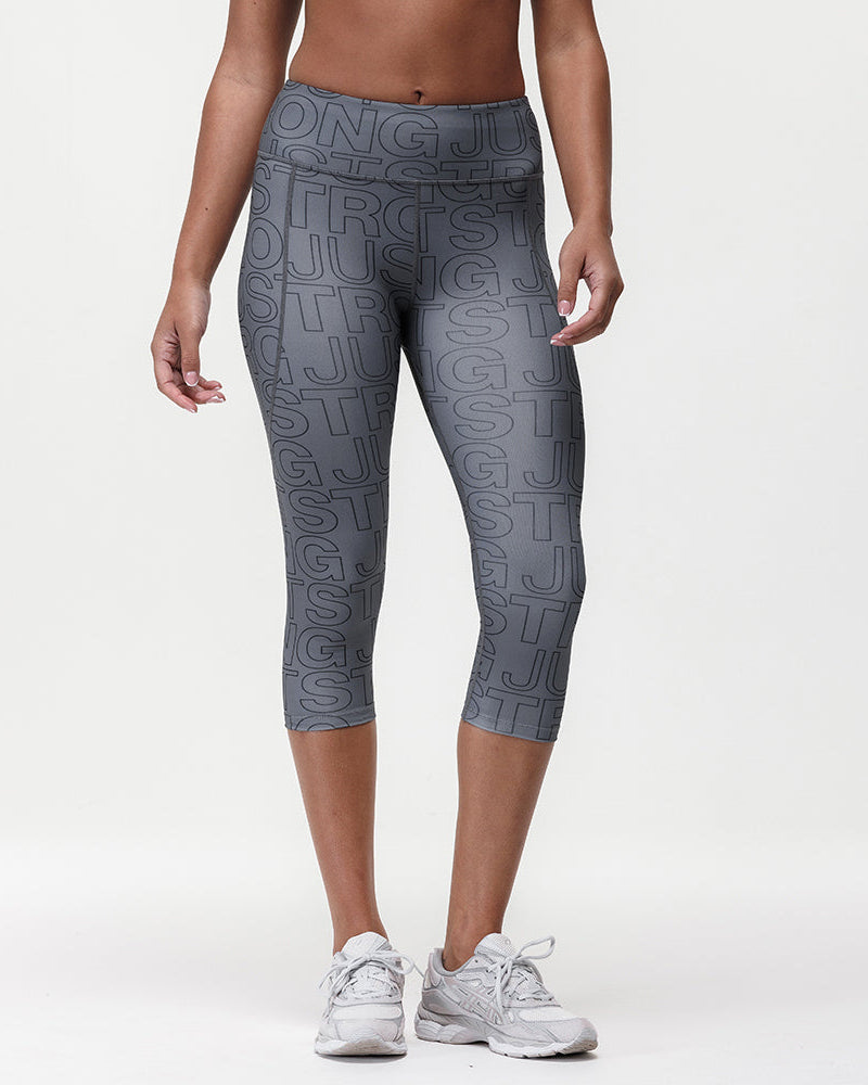 Printed Motion Capri Mid Rise Leggings - Slate/Black