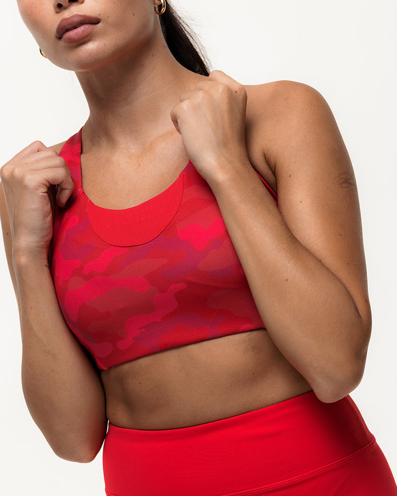Vertex Camo Multi Strap Sports Bra - Ruby Red